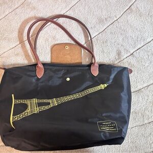 Longchamp Black Tote with Gold Eiffel Tower Design
